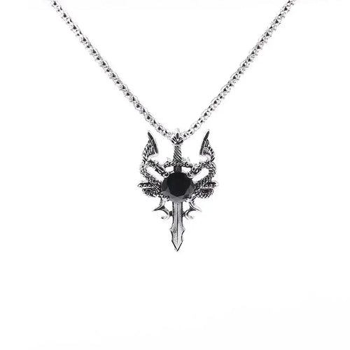 Double Dragon Black Gem Cross Necklace Punk Personalized Pendant Jewelry Accessory for Women Men Trendy Gifts - Necklace
