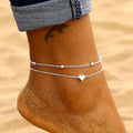 Double Layer Heart Anklet for Beach Vacation Style - Silver