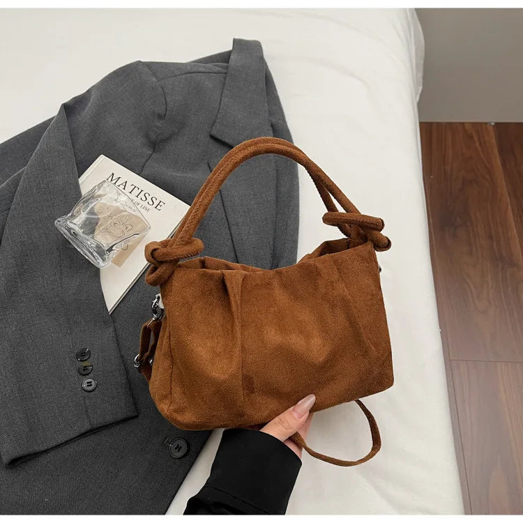 New Retro Suede Simple Crossbody Bag Women Fashion Handle Bag Casual Comfortable and Versatile Texture Shoulder Commuting Bag