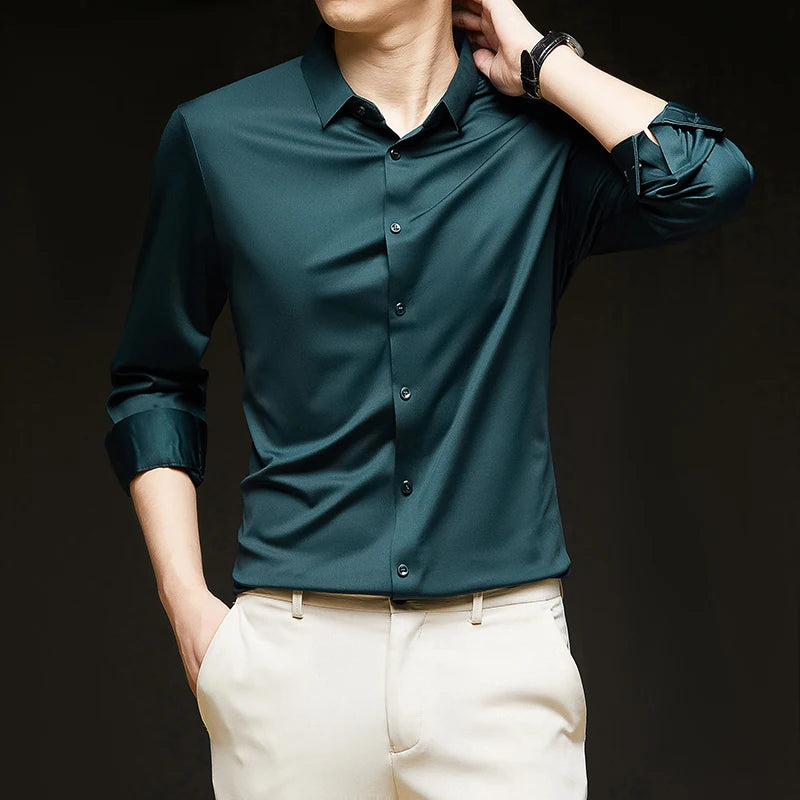 R&z - Premium Men's Ultra-Stretch Shirt - High-Quality Silky Business Formal Long-Sleeve Shirt for Social and Casual Wear