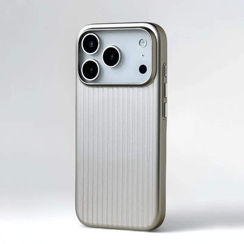 Fashion Plating Luggage Stripes For MagSafe Phone Case For iPhone 18 17 16 15 14 Pro Max Shockproof Wireless Charge Matte Cover