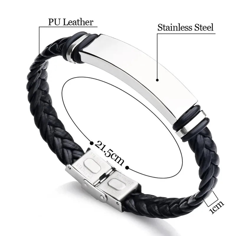Custom Name Logo Any Text Engraved Leather Bangle & Bracelet Personalized Stainless Steel Bracelets For Women Men ID Bracelet