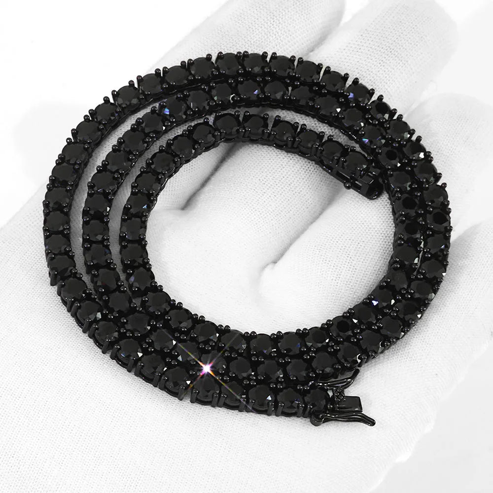 NY Hip Hop Style 3/4MM Black Shiny Zircon Tennis Chain Iced Single Row Inlaid Diamond Zirconia Men's Jewelry Bracelet