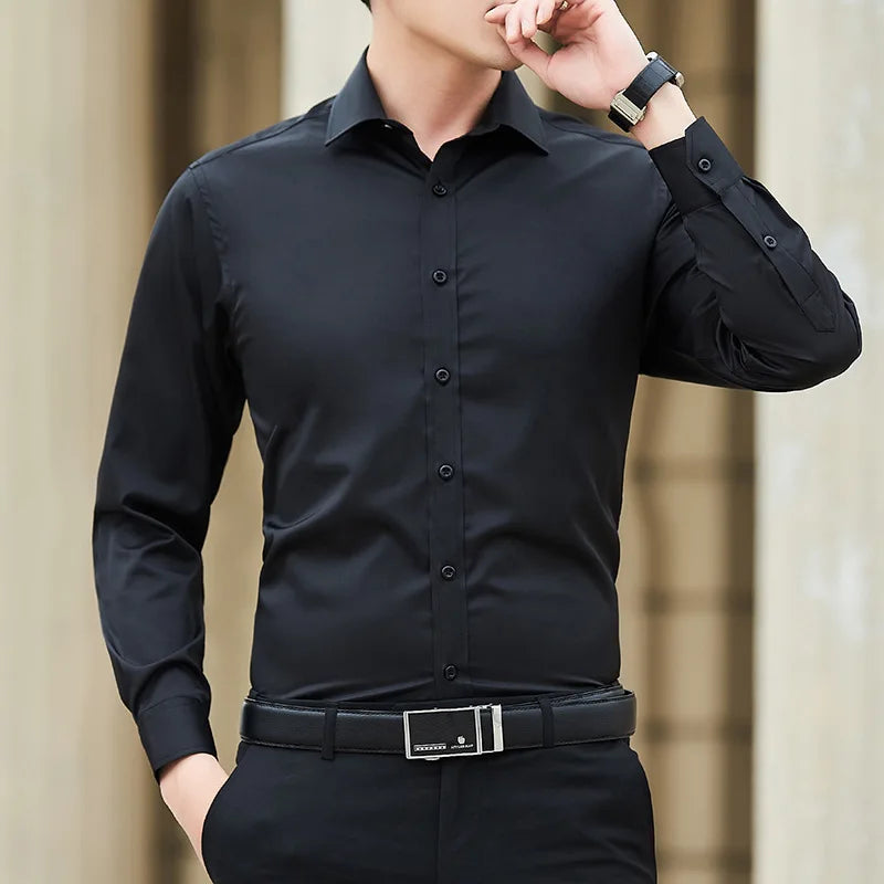R&z - Men Solid Color Business Shirt Fashion Classic Basic Casual