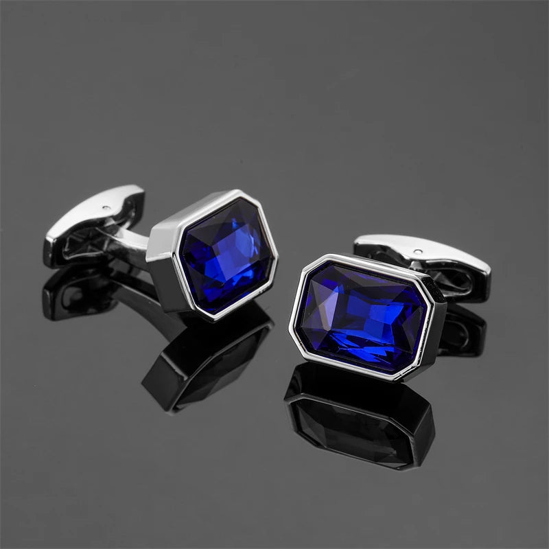 R&z - French shirt cufflinks Luxury Square Blue Red Crystal Zircon cuffs buttons business suit accessories jewelry
