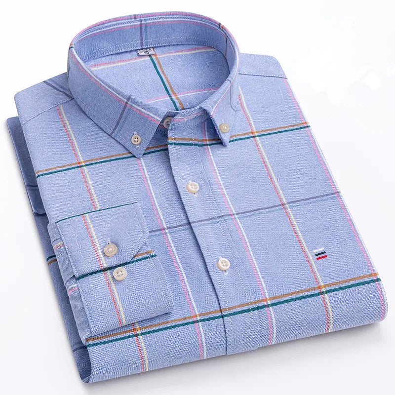 R&z - Men's 100% Cotton Shirt Long Sleeve Plaid Oxford Casual Solid Color Print Regular Fit Formal Dress Shirt Oversized 7XL  6XL 5XL