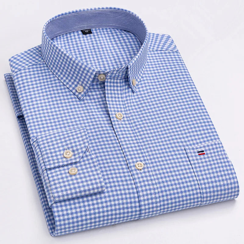 R&z - Men's 100% Cotton Shirt Long Sleeve Plaid Oxford Casual Solid Color Print Regular Fit Formal Dress Shirt Oversized 7XL  6XL 5XL