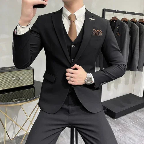 R&z - Jacket + Vest + Pants  High-end Brand Boutique Fashion Solid Color Mens