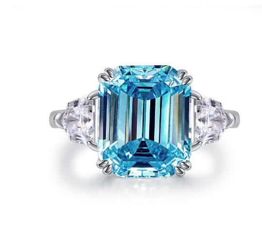 Potiy Sky Blue Topaz Emerald Cut Ring