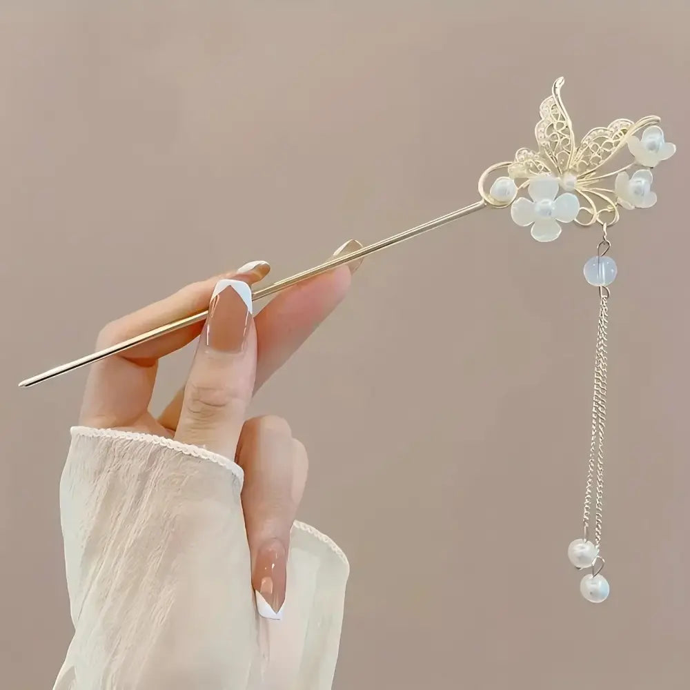 Elegant Chinese Style Hair Clip Tassel Hair Stick Traditional Floral Design Hairstyle Accessory Women Jewelry Hairpin