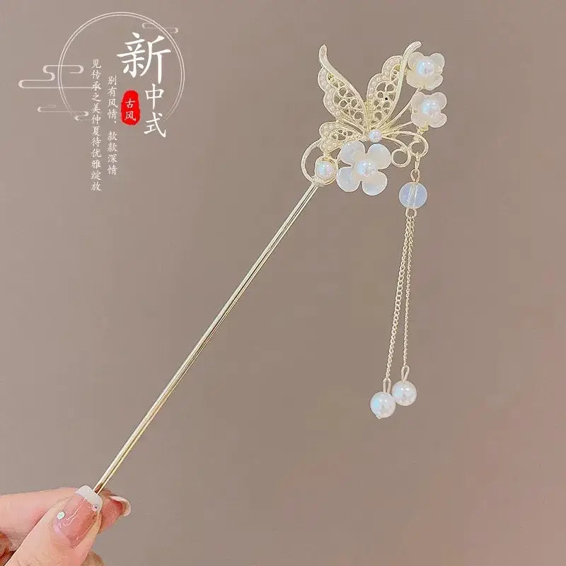 Elegant Chinese Style Hair Clip Tassel Hair Stick Traditional Floral Design Hairstyle Accessory Women Jewelry Hairpin