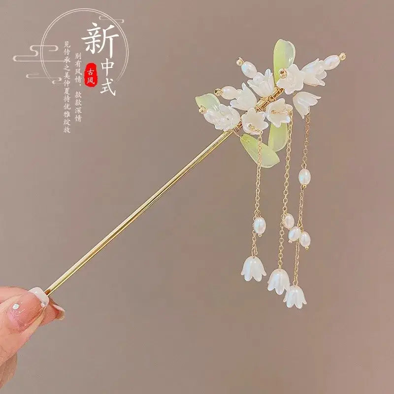 Elegant Chinese Style Hair Clip Tassel Hair Stick Traditional Floral Design Hairstyle Accessory Women Jewelry Hairpin