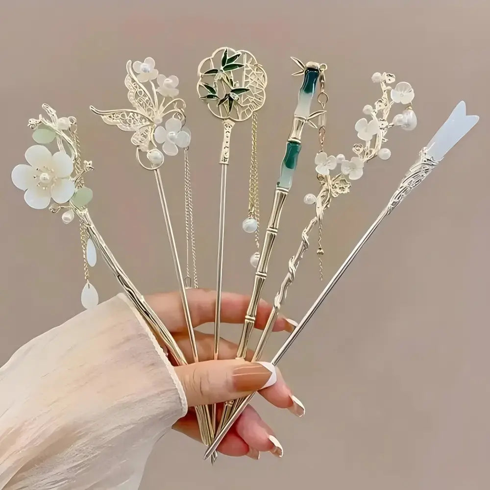 Elegant Chinese Style Hair Clip Tassel Hair Stick Traditional Floral Design Hairstyle Accessory Women Jewelry Hairpin