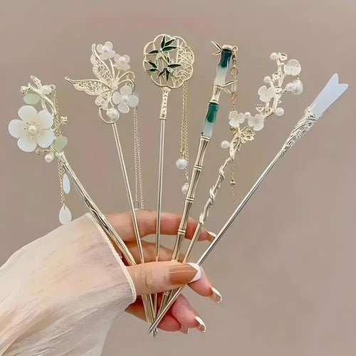 Elegant Chinese Style Hair Clip Tassel Hair Stick Traditional Floral Design Hairstyle Accessory Women Jewelry Hairpin