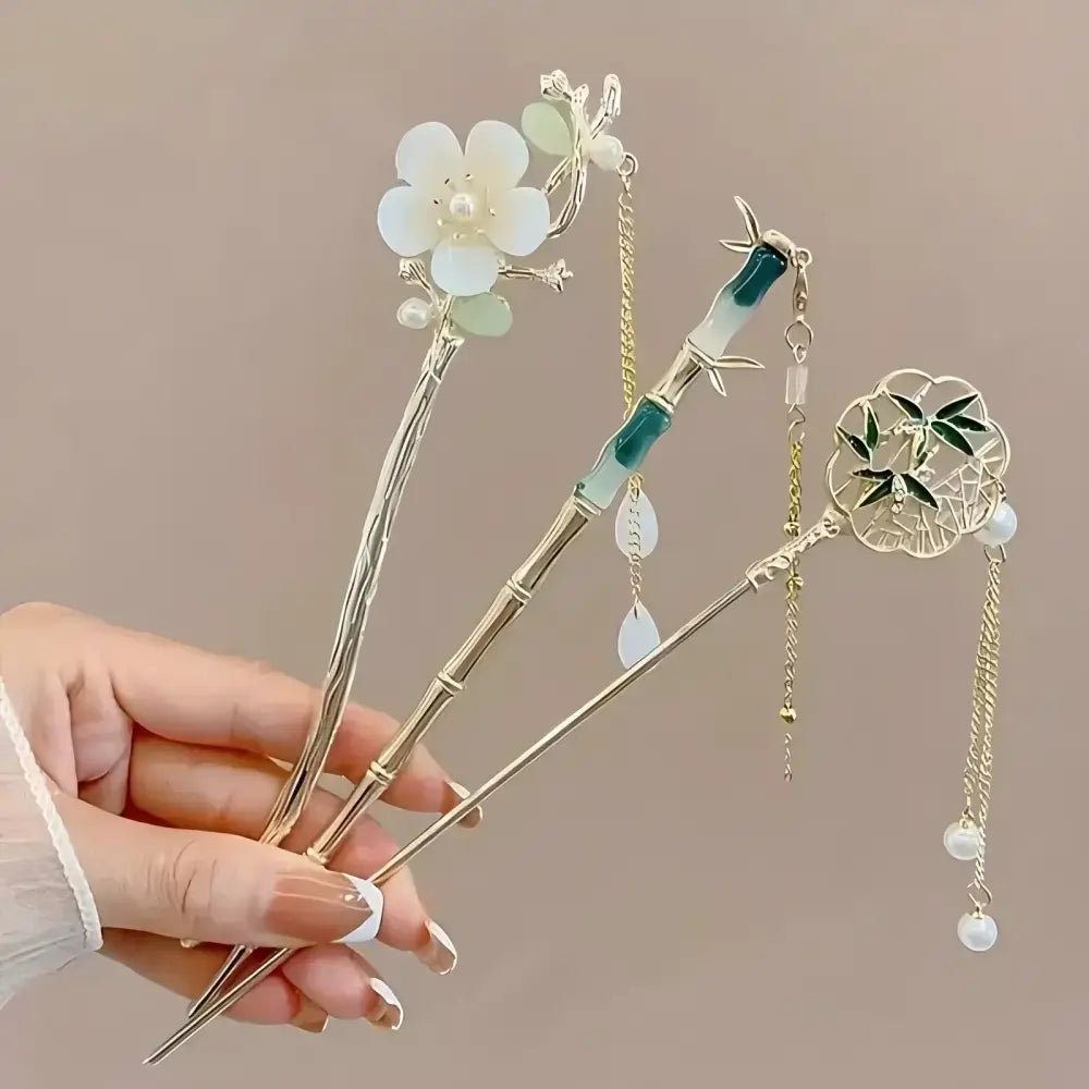 Elegant Chinese Style Hair Clip Tassel Hair Stick Traditional Floral Design Hairstyle Accessory Women Jewelry Hairpin