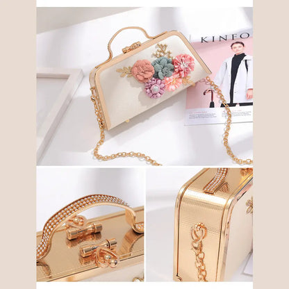 Elegant Floral Chain Shoulder Evening Clutch Bag for Women