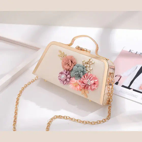 Elegant Floral Chain Shoulder Evening Clutch Bag for Women
