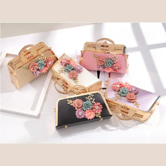 Elegant Floral Chain Shoulder Evening Clutch Bag for Women
