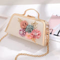 Elegant Floral Chain Shoulder Evening Clutch Bag for Women - White