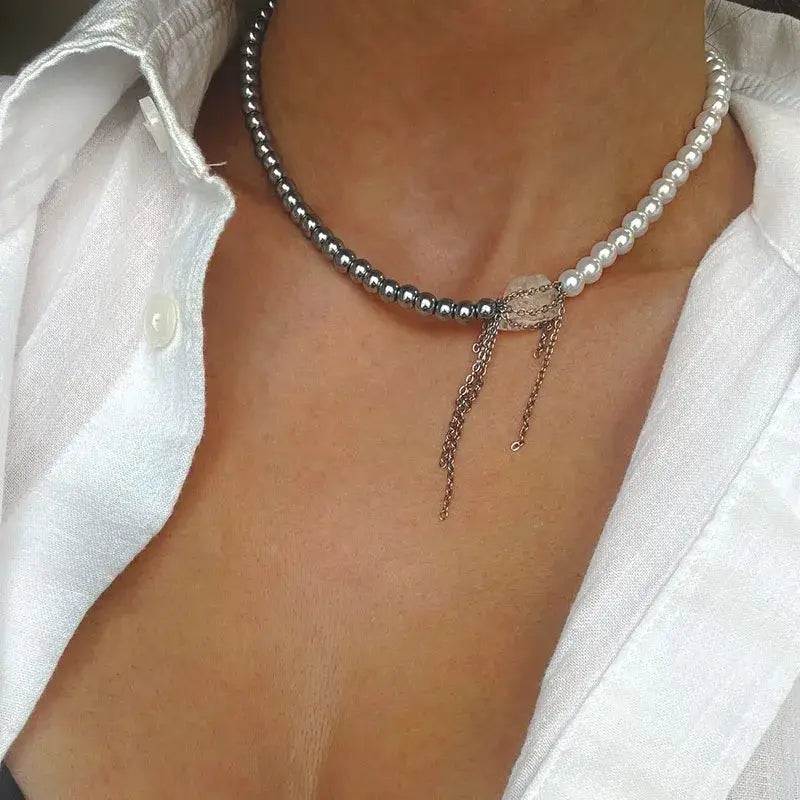 Elegant Multilayer Tassel Chain Pendant Necklace For Women Vintage Creative Natural Blue Stone Chocker Necklace Wedding