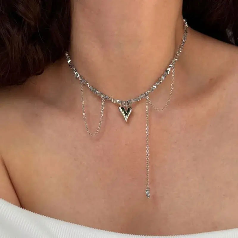 Elegant Multilayer Tassel Chain Pendant Necklace For Women Vintage Creative Natural Blue Stone Chocker Necklace Wedding