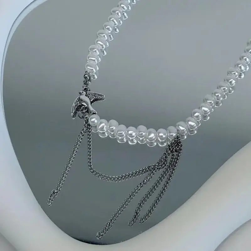 Elegant Multilayer Tassel Chain Pendant Necklace For Women Vintage Creative Natural Blue Stone Chocker Necklace Wedding