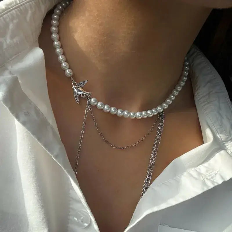 Elegant Multilayer Tassel Chain Pendant Necklace For Women Vintage Creative Natural Blue Stone Chocker Necklace Wedding