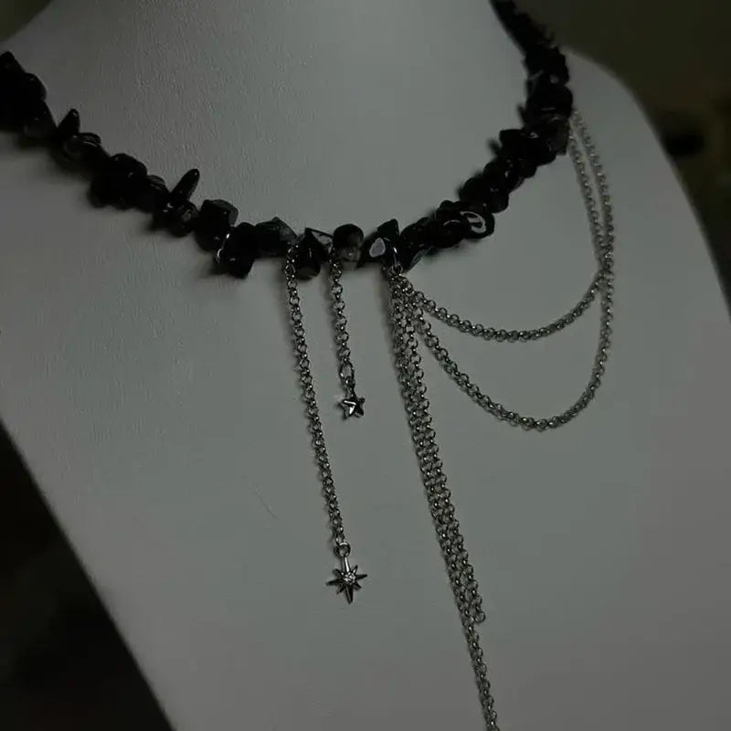 Elegant Multilayer Tassel Chain Pendant Necklace For Women Vintage Creative Natural Blue Stone Chocker Necklace Wedding
