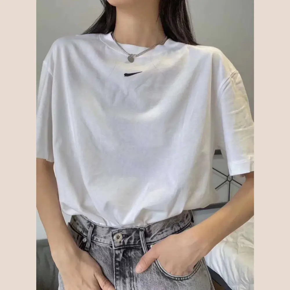 Embroidered Loose Cotton Short Sleeve Tee for All
