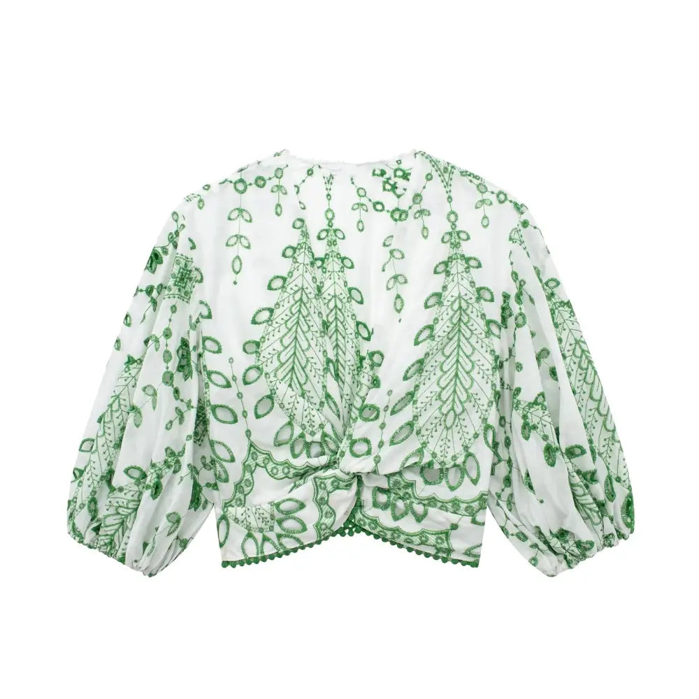 Embroidered V-Neck Crop Top and High-Waist Shorts