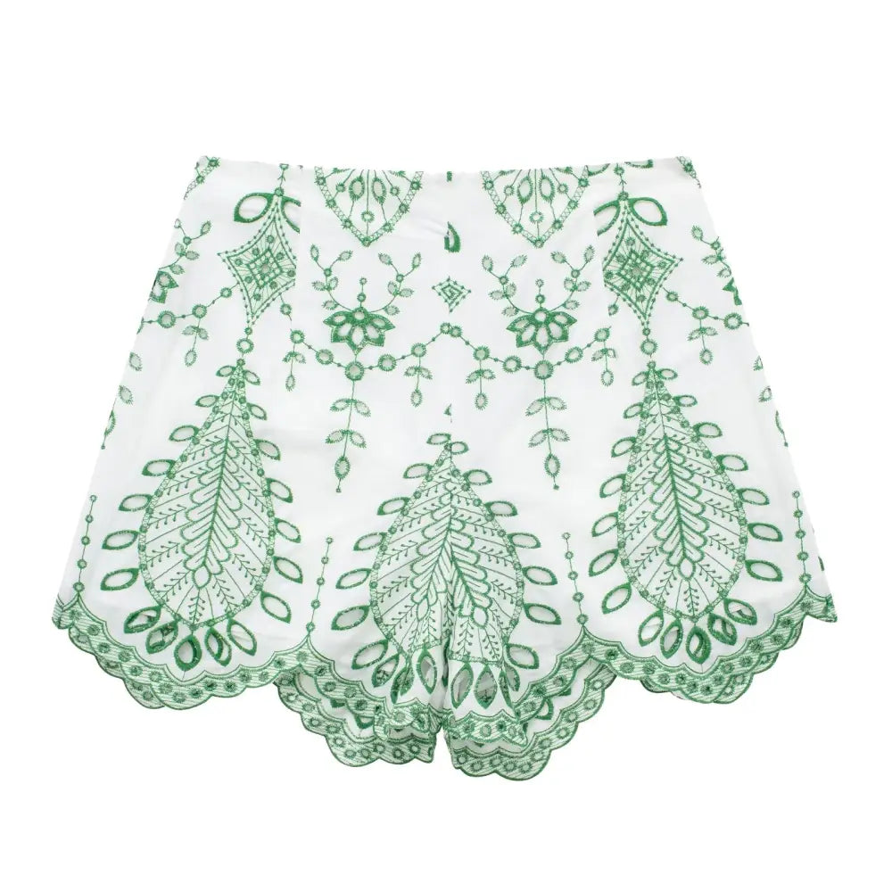Embroidered V-Neck Crop Top and High-Waist Shorts - Shorts / L