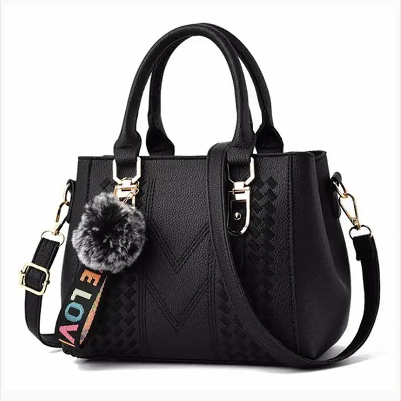 Embroidery Messenger Bags Women Leather Handbags Bags for Women Sac a Main Ladies hair ball Hand Bag - Women’s Bags