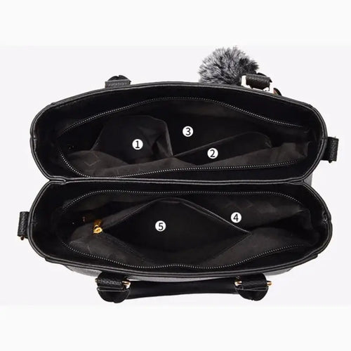 Embroidery Messenger Bags Women Leather Handbags Bags for Women Sac a Main Ladies hair ball Hand Bag - Women’s Bags