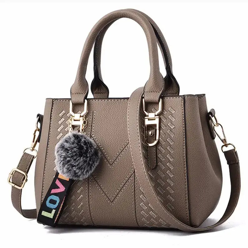 Embroidery Messenger Bags Women Leather Handbags Bags for Women Sac a Main Ladies hair ball Hand Bag - Women’s Bags