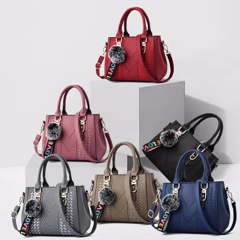 Embroidery Messenger Bags Women Leather Handbags Bags for Women Sac a Main Ladies hair ball Hand Bag - dark blue