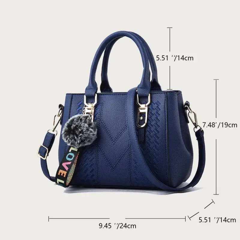 Embroidery Messenger Bags Women Leather Handbags Bags for Women Sac a Main Ladies hair ball Hand Bag - Women’s Bags