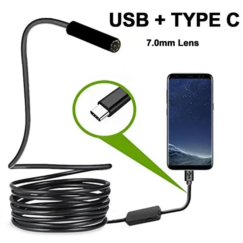 5.5/7.0MM TYPE-C Endoscope Camera 6 LEDs Adjustable USB OTG Android Flexible Inspection Borescope Cameras for Phone PC