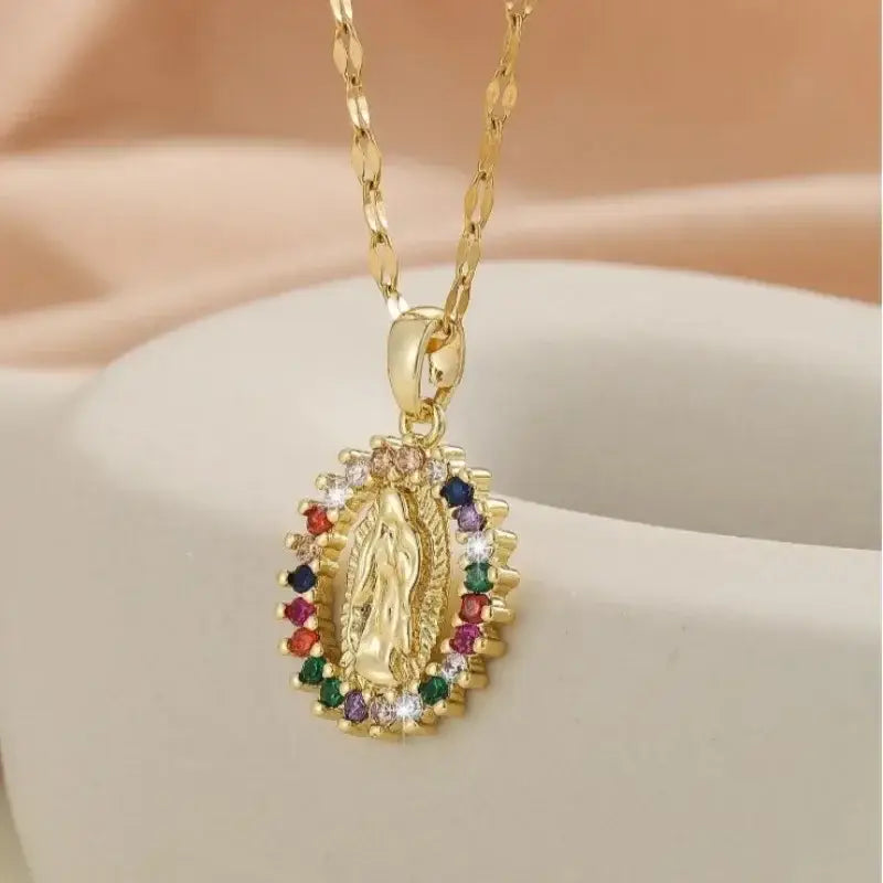 European and American Fashion and Gorgeous Women’s All Sky Star Micro Inlaid Colorful Zircon Virgin Mary Hollow