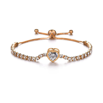 Expandable Bracelet with Zircon Heart Design