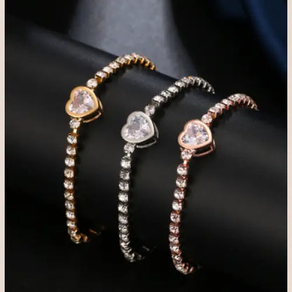 Expandable Bracelet with Zircon Heart Design