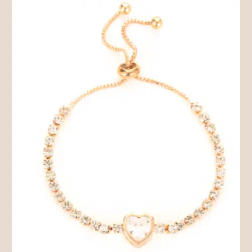 Expandable Bracelet with Zircon Heart Design - New Golden