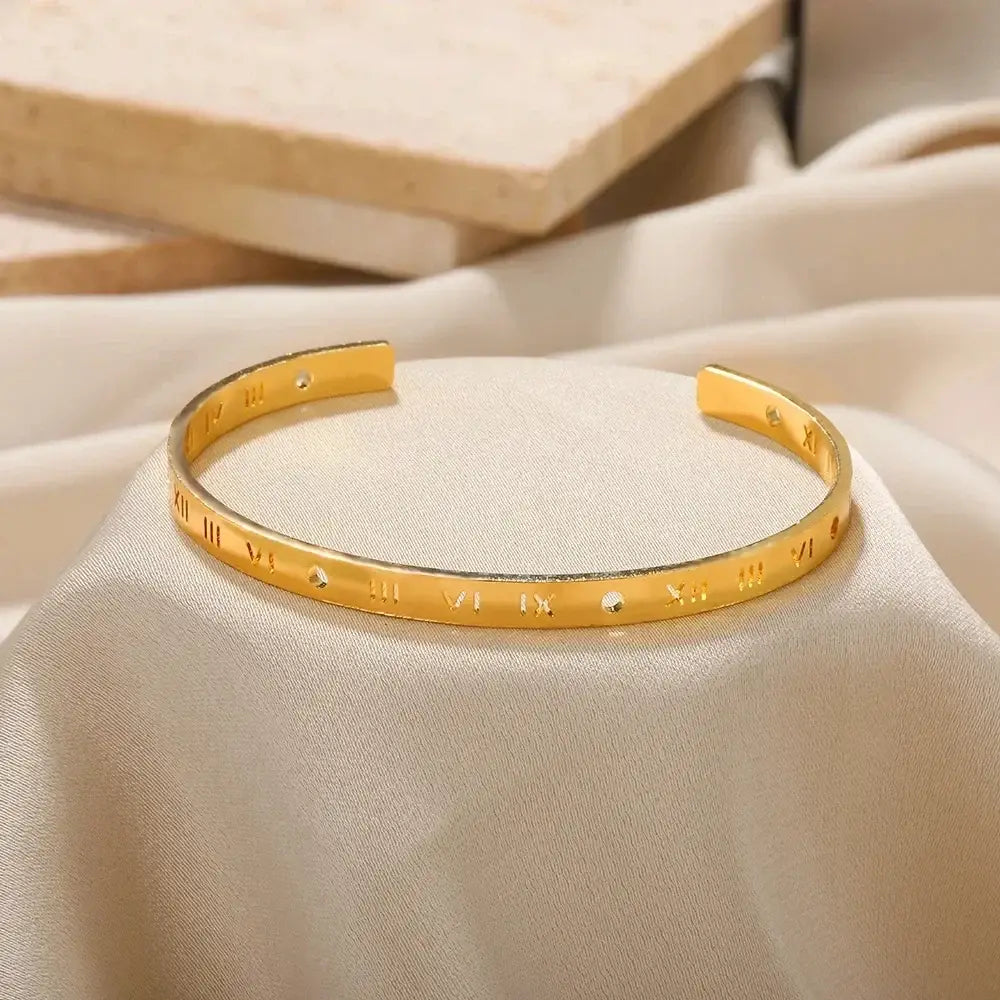 Exquisite Classic Bump Pattern Openning Bangles Bracelet For Women Cuff Bracelet Gold Color Stainless Steel Hand