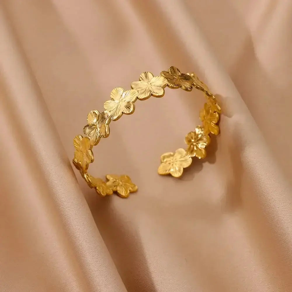 Exquisite Classic Bump Pattern Openning Bangles Bracelet For Women Cuff Bracelet Gold Color Stainless Steel Hand