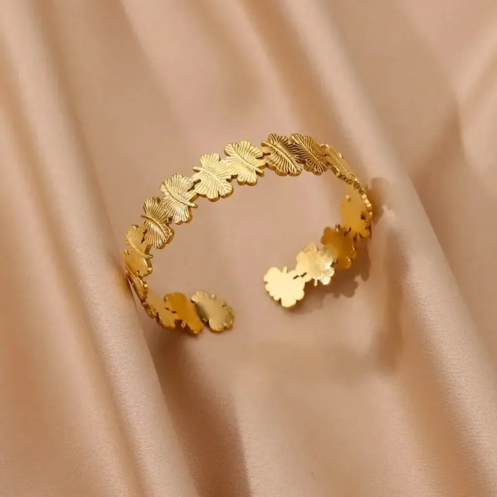 Exquisite Classic Bump Pattern Openning Bangles Bracelet For Women Cuff Bracelet Gold Color Stainless Steel Hand