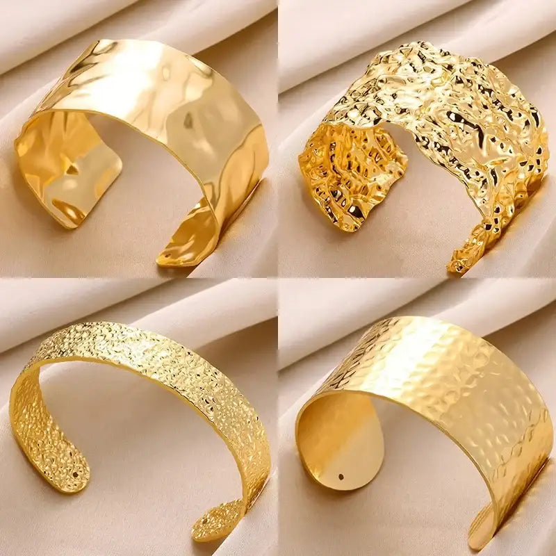Exquisite Classic Bump Pattern Openning Bangles Bracelet For Women Cuff Bracelet Gold Color Stainless Steel Hand