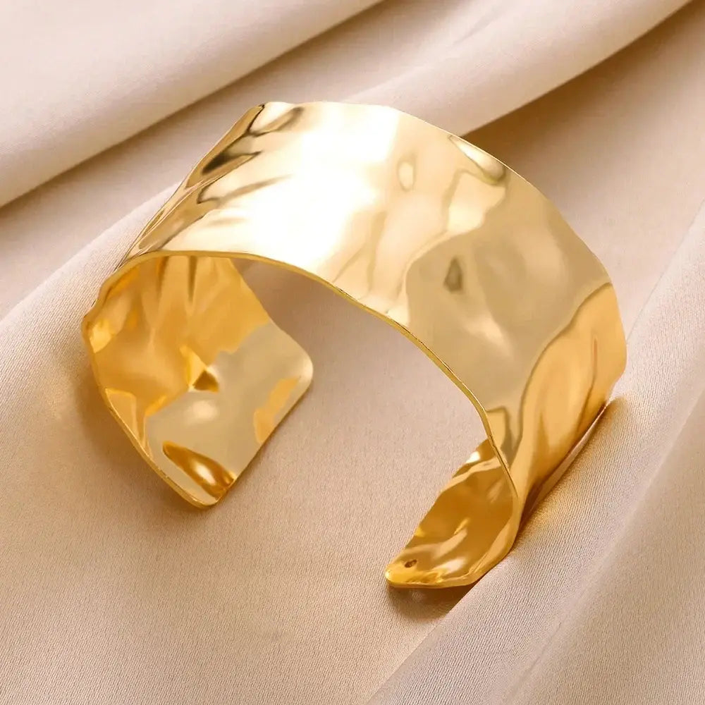 Exquisite Classic Bump Pattern Openning Bangles Bracelet For Women Cuff Bracelet Gold Color Stainless Steel Hand