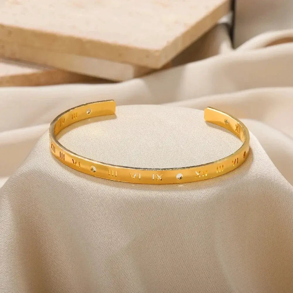 Exquisite Classic Bump Pattern Openning Bangles Bracelet For Women Cuff Bracelet Gold Color Stainless Steel Hand