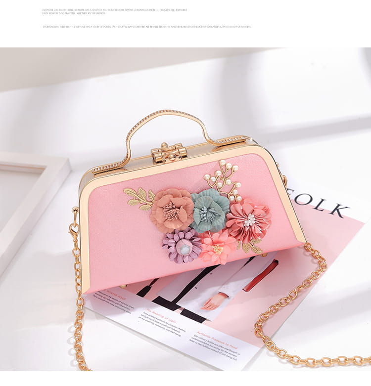 Elegant Floral Chain Shoulder Evening Clutch Bag for Women