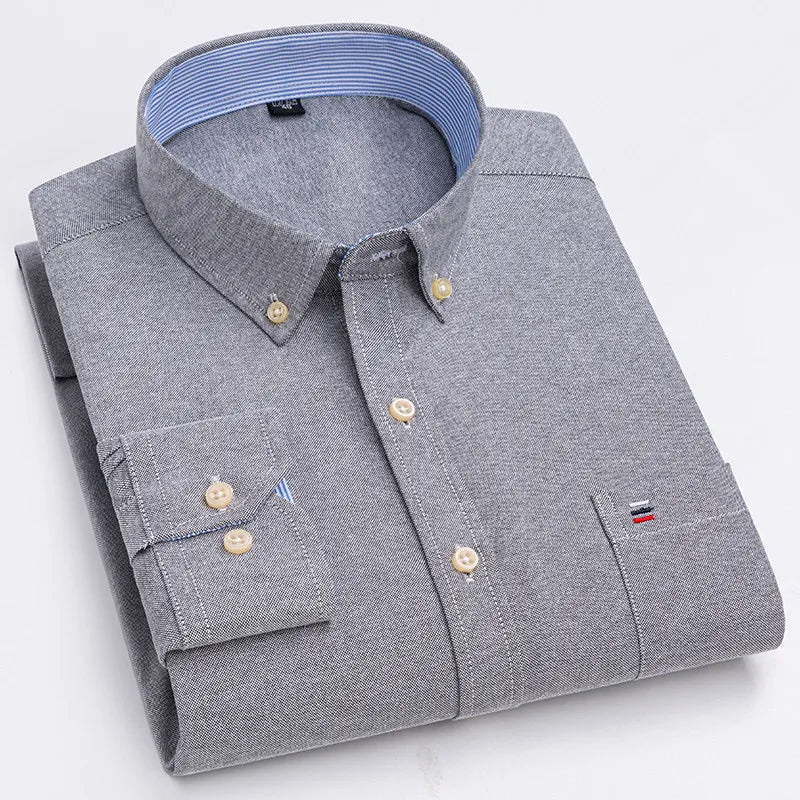 R&z - Men's 100% Cotton Shirt Long Sleeve Plaid Oxford Casual Solid Color Print Regular Fit Formal Dress Shirt Oversized 7XL  6XL 5XL