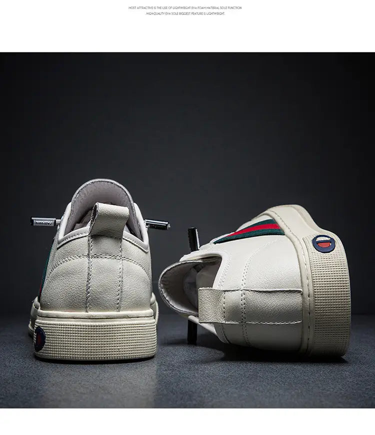 Men’s Casual Leather Sneakers - Trendy White Shoes